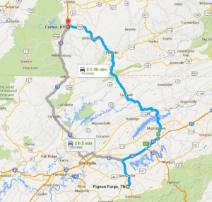 Taking 25 E to Morristown then I-81 to Pigeon Forge offers great views with basically the same travel time