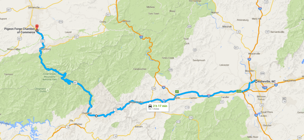 alternative route to pigeon forge through cherokee