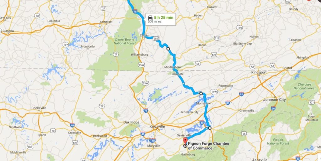 Alternative route to Pigeon Forge via Highway 25 E