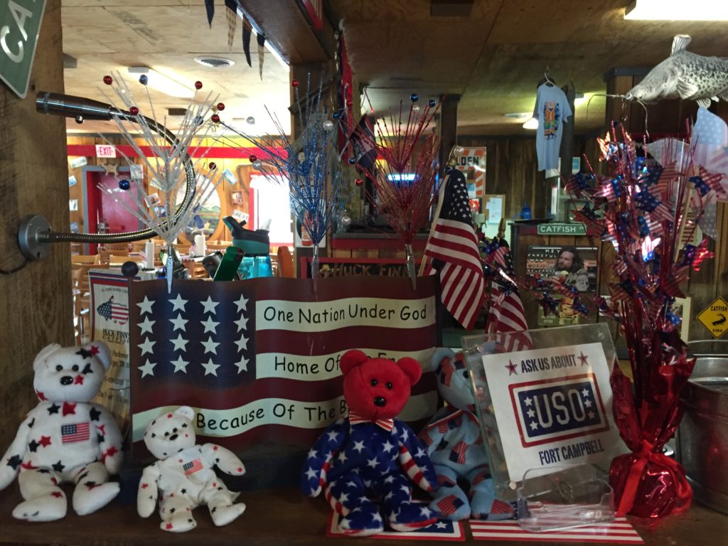 USO Donation Box in the front of Huck Finn's Catfish