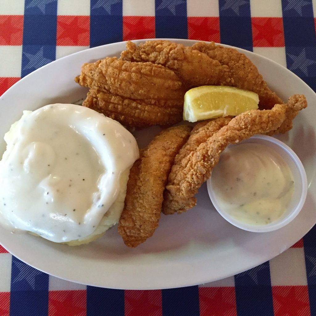 A plate of catfish from Huck Finn's Catfish in Pigeon Forge