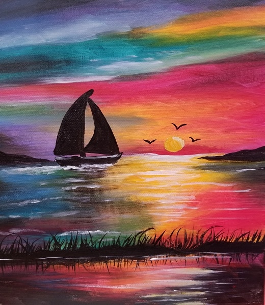 Rainbow Sunset Painting Class at Brushes & Brew