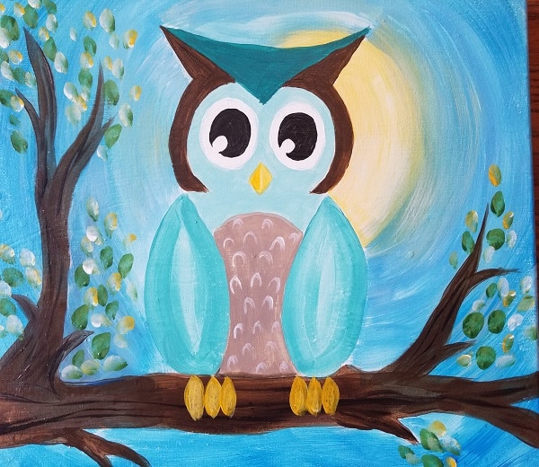 Brushes & Brew Kids Owl Painting Class 