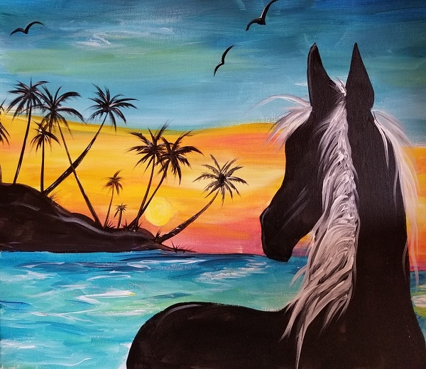 Brushes & Brew Painting Class Beach Horse Painting Class 
