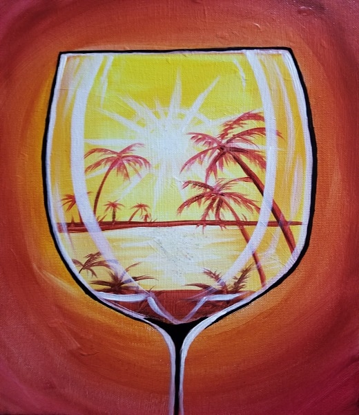 Brushes & Brew Tropical Wine Painting Class 