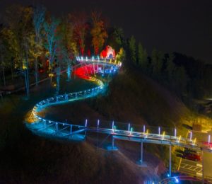 Mountain Coaster lit up at night. 