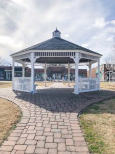 White gazebo in the middle of downtown Sevierville 
